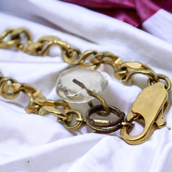 24K GFL Chain Link Bracelet Dainty Vintage Links with Glass Heart Charm 7" Long - Picture 5 of 16